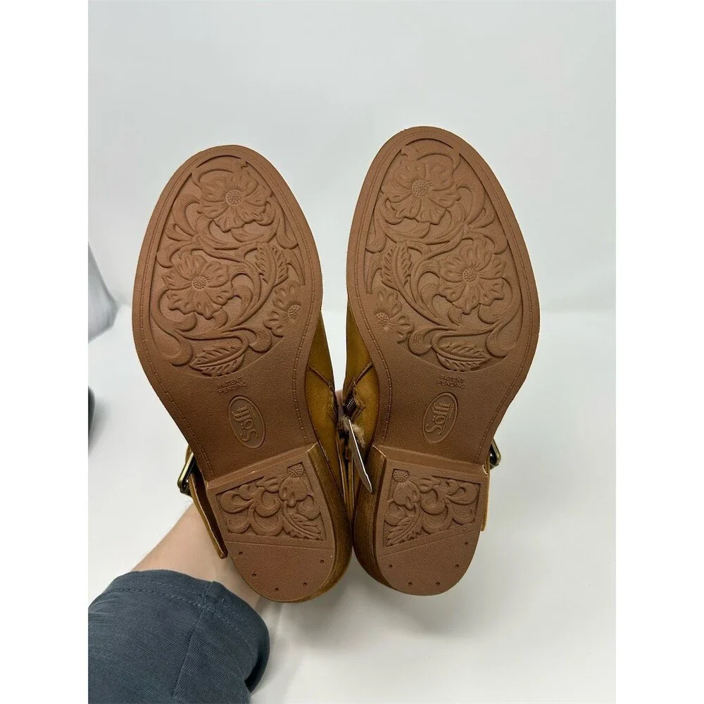 Sofft Ankle Booties Brown Tan Camel Side Zip Buckle Strap Round Toe Block Size 6